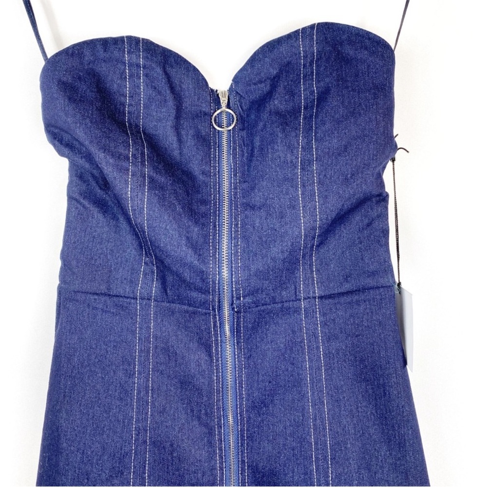 💙BY THE WAY Heidie zip up Denim mini strapless dress - Picture 3 of 7